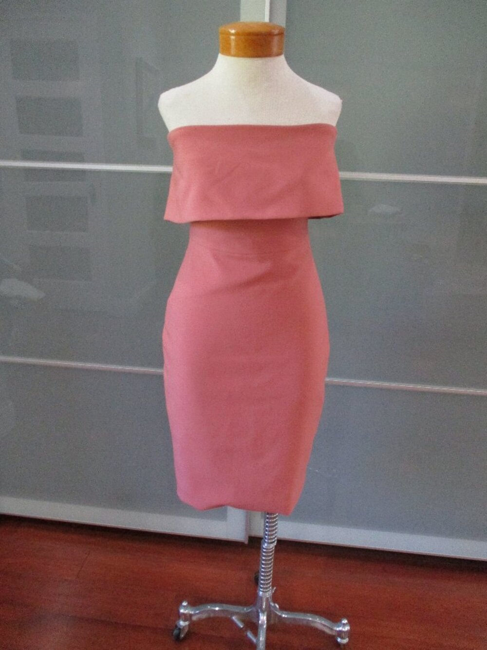 Elizabeth and James Peach Strapless Bodycon Wiggle Midi Dress
